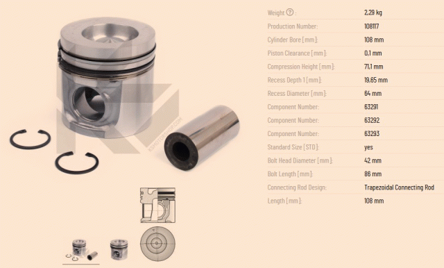 41 504 600 Piston with rings and pin KOLBENSCHMIDT