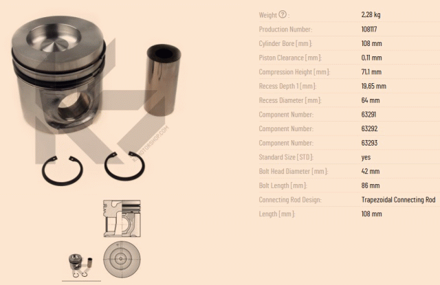 41 505 600 Piston with rings and pin KOLBENSCHMIDT